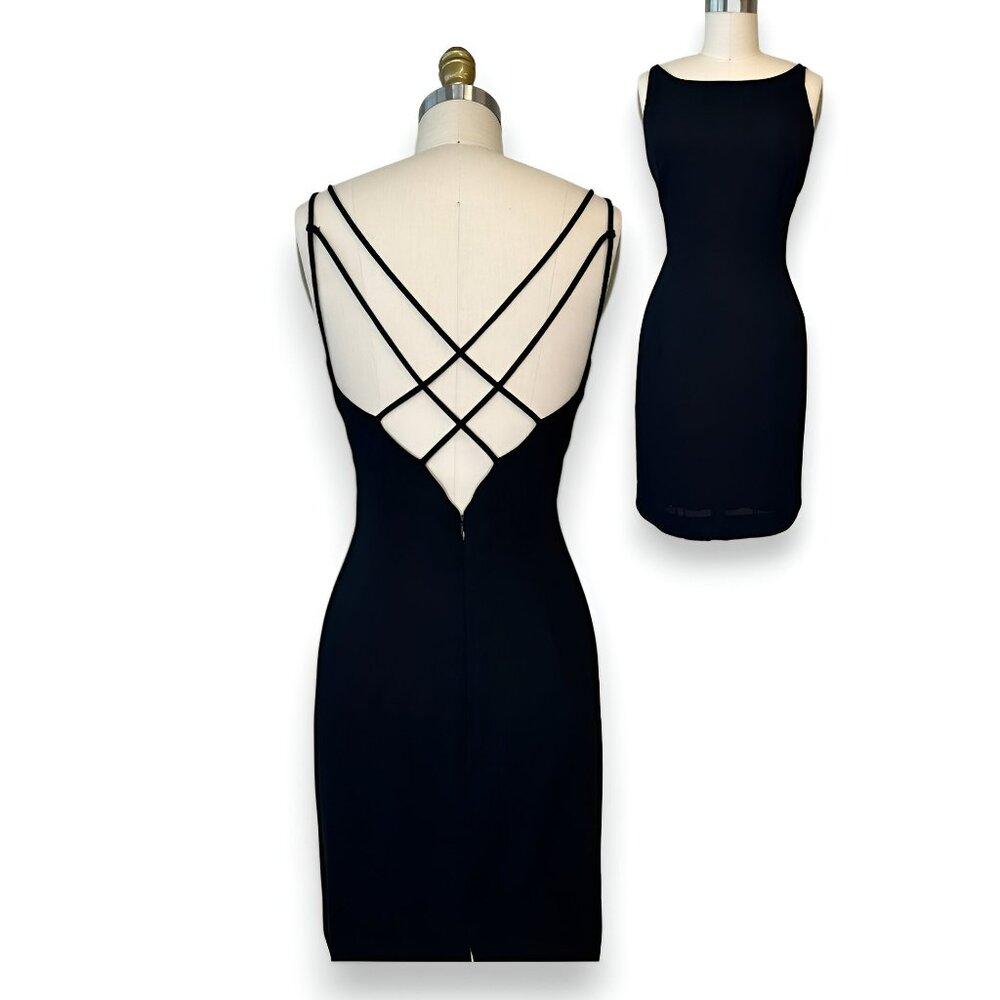 Ann Taylor Elegant Cocktail Black Minimalist Caged Sleeveless Sheath Dress M 8